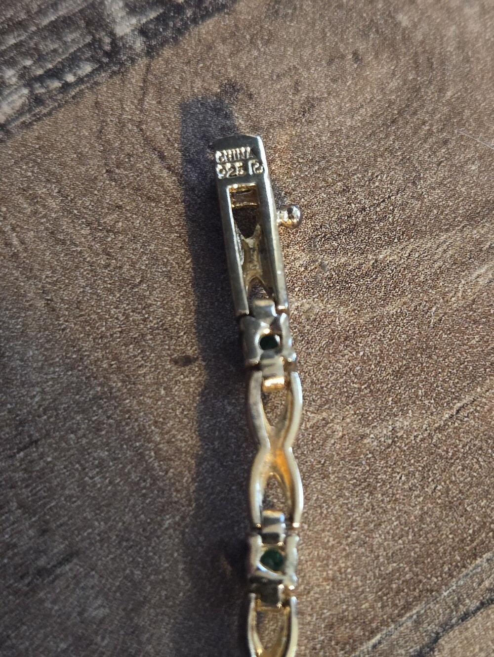 Gold Link Bracelet with Green Gemstones - Picture 3 of 4